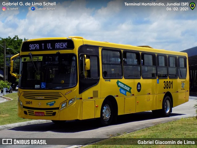 Auto Ônibus Três Irmãos 3801 na cidade de Jundiaí, São Paulo, Brasil, por Gabriel Giacomin de Lima. ID da foto: 9093690.