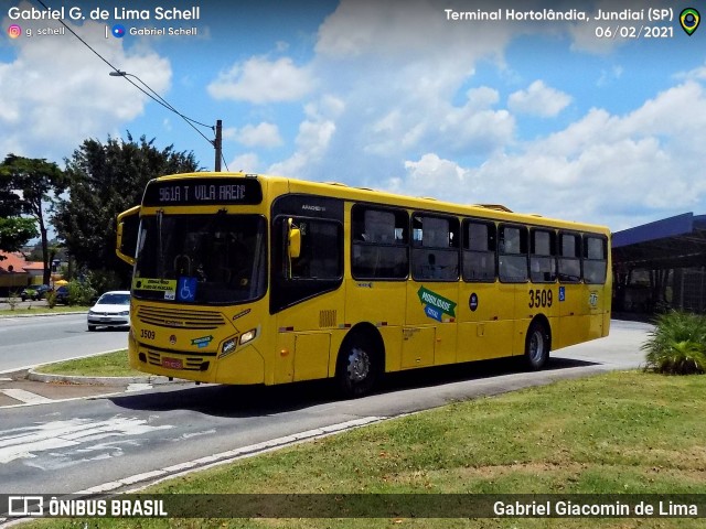 Auto Ônibus Três Irmãos 3509 na cidade de Jundiaí, São Paulo, Brasil, por Gabriel Giacomin de Lima. Número da foto: #9106321.