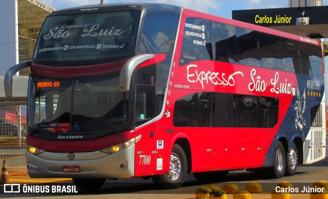 Expresso São Luiz 7700 na cidade de Goiânia, Goiás, Brasil, por Carlos Júnior. ID da foto: 9111927.