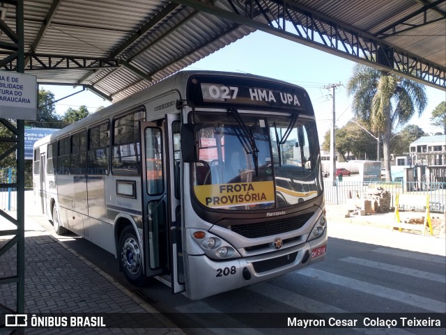 Francovig Transportes Coletivos 208 na cidade de Araucária, Paraná, Brasil, por Mayron Cesar  Colaço Teixeira. ID da foto: 9125435.