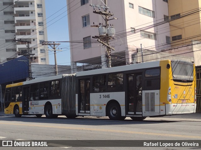 Viação Metrópole Paulista - Zona Leste 3 1446 na cidade de São Paulo, São Paulo, Brasil, por Rafael Lopes de Oliveira. ID da foto: 9049385.