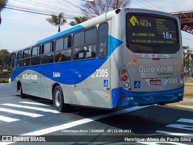 Auto Viação Ouro Verde 2305 na cidade de Sumaré, São Paulo, Brasil, por Henrique Alves de Paula Silva. Número da foto: #9206393.