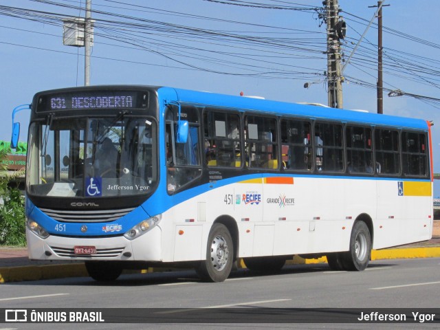 Transcol - Transportes Coletivos Ltda. 451 na cidade de Recife, Pernambuco, Brasil, por Jefferson  Ygor. Número da foto: #9146853.