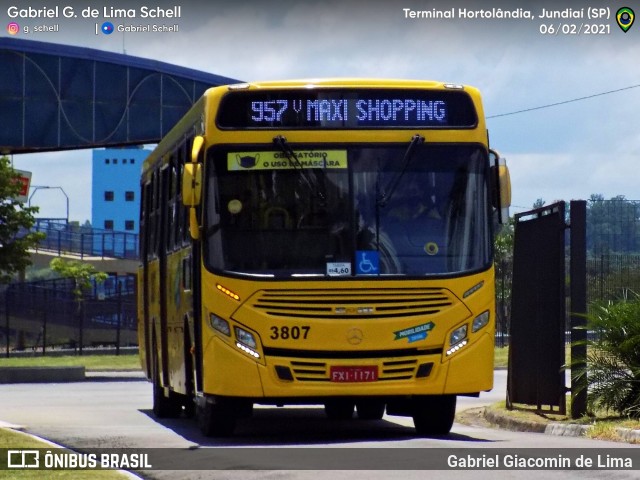 Auto Ônibus Três Irmãos 3807 na cidade de Jundiaí, São Paulo, Brasil, por Gabriel Giacomin de Lima. Número da foto: #9149341.