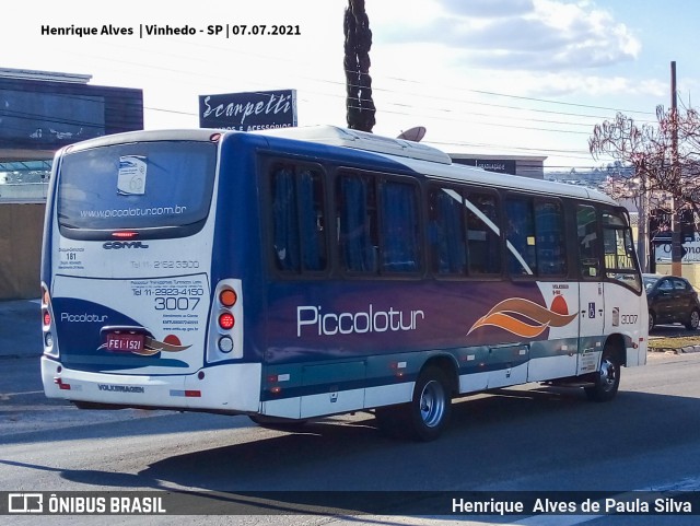 Piccolotur Transportes Turísticos 3007 na cidade de Vinhedo, São Paulo, Brasil, por Henrique Alves de Paula Silva. ID da foto: 9158069.