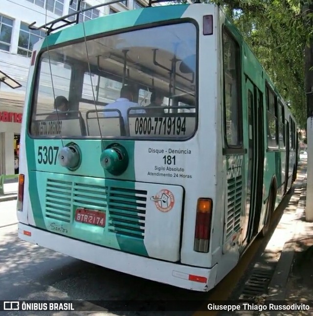 Viação Piracicabana Santos 5307 na cidade de Santos, São Paulo, Brasil, por Giuseppe Thiago Russodivito. ID da foto: 9293313.