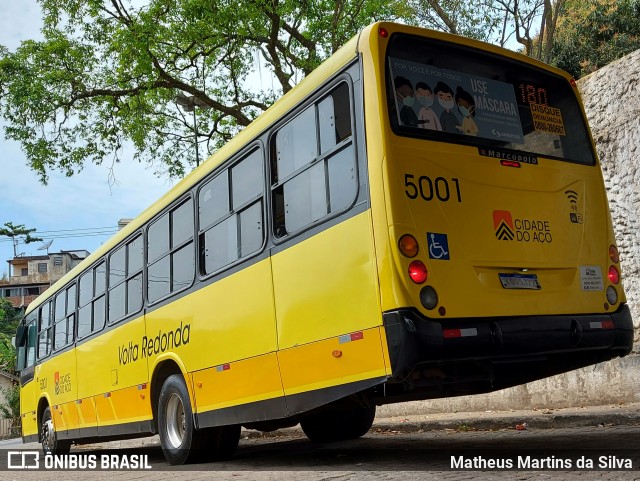 Viação Cidade do Aço 5001 na cidade de Volta Redonda, Rio de Janeiro, Brasil, por Matheus Martins da Silva. ID da foto: 9311562.